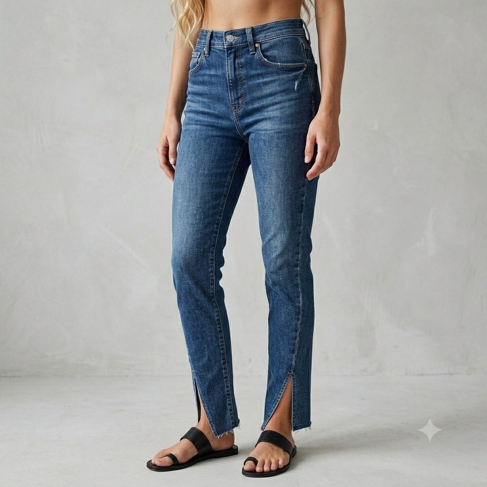 Etica Rialto Twisted Seam Slim‎ High Rise Split Hem Jeans Chrome Diopside 27 NEW